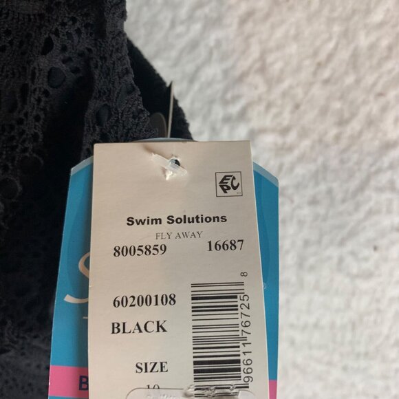 Swim Solutions Women's Tummy Control Flyaway Black Crochet Swimdress Size 10 NWT - Picture 5 of 11